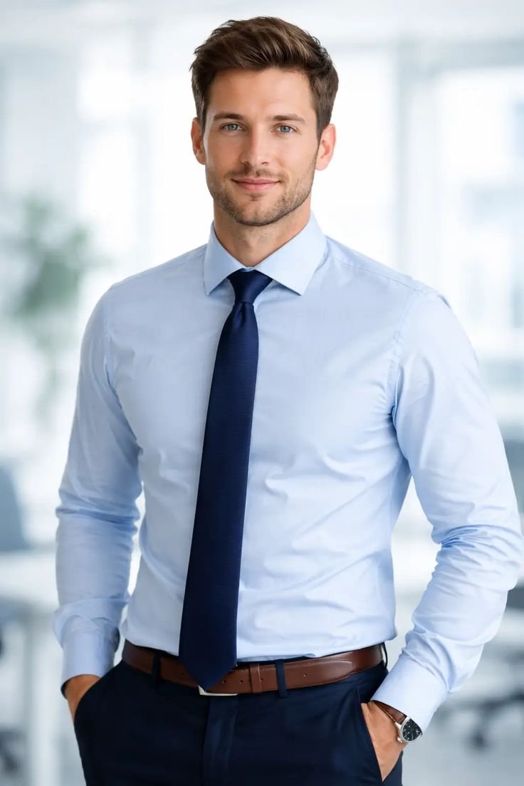 Light Blue Shirt + Navy Tie